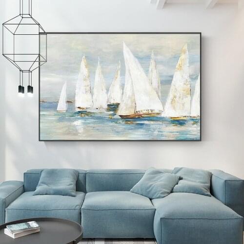 Hand-painted Oil Fan Yang Set Sail Light Luxury Modern Living Room Decorative Painting Abstract Paintings Of The Nordic Office F
