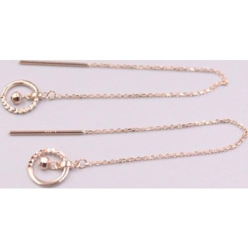 Pure 18K Rose Gold Earrings Women Best Gift Round Circle Bead O Link Chain Dangle Earrings / 1.2g
