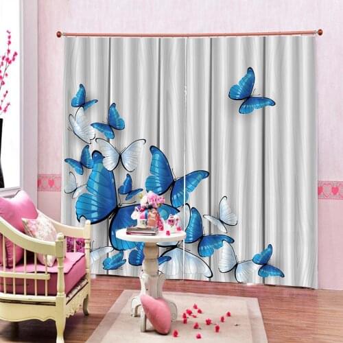 Blue butterfly curtains 3D Blackout Window Curtain Living Room Bedroom kitchen Drapes