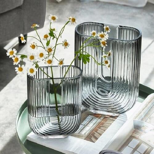 Nordic primary color striped glass vase light luxury fresh flowers floral creative home decoration ornaments crafts