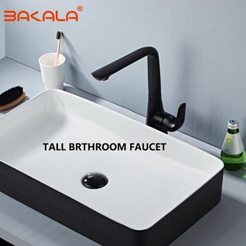 Basin Faucets Black Brass Tall Bathroom Sink Faucet Single Handle Deck Mounted Toilet Hot&Cold Mixer Water Tap kitchen faucet