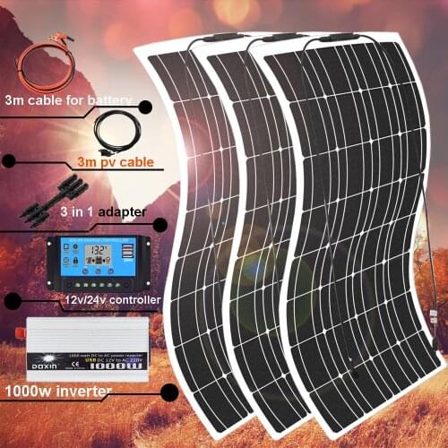 Solar panel 12v 300w 450w solar battery charger home energy photovoltaic system 1000w 110v/220v inverter for car boat camping