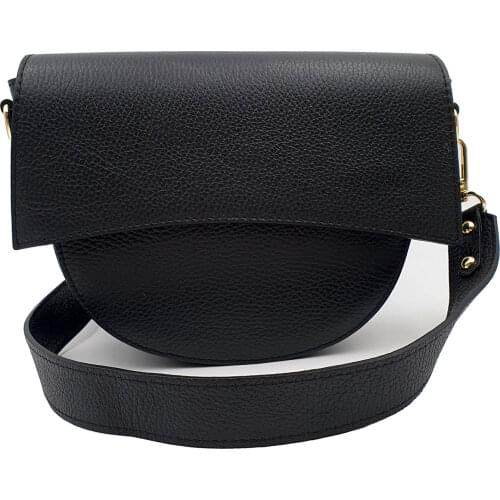 Womens cross body bag attraversiamo Fiumicino Piccola, genuine leather, Italy, wide leather belt, small