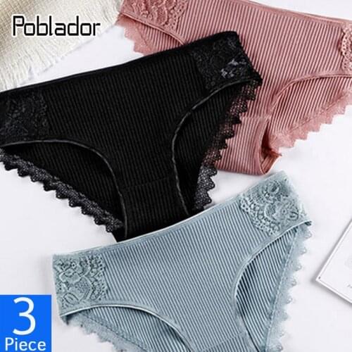 Poblador 3Pcs/lot Sexy Womens Lace Panties Low Waist Female Fashion Panty Comfort Lingerie Underwear Seamelss Cotton Briefs