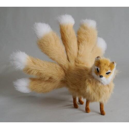 Yellow real life red nine-tails fox model plastic&furs cute standing fox doll gift about 30x12.5cm xf2802