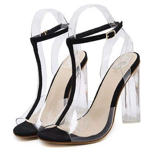 New Women Sandals PVC Crystal Heel Transparent Women Sexy Clear High Heels Summer Sandals Pumps Shoes Size 42