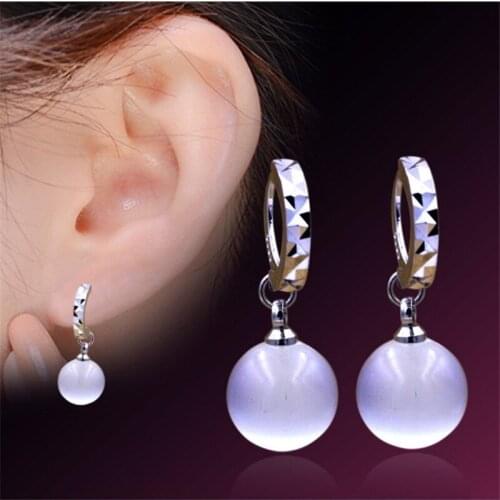 KOFSAC Fashion 925 Silver Earrings For Women Party Cute Ball Crystal Lever Back Earring Jewelry Girl Lady Gift