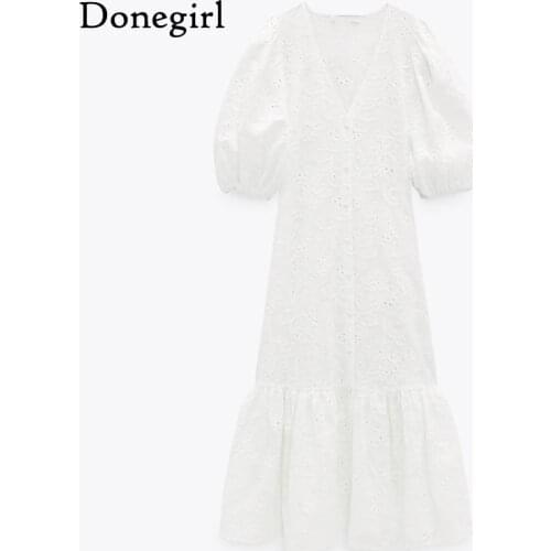 New 2021 Spring And Summer Women white Embroidery Cotton Dress V Neck Short Sleeve Ladies Long Dresses Vestido Demulher Robes