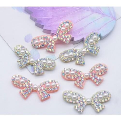 20Pcs 35*17mm Padded Rhinestone & Pearl Crystal Bowknot Applique for DIY Clothes Shoes Hat Patches Hair Clips Bow Decor E16