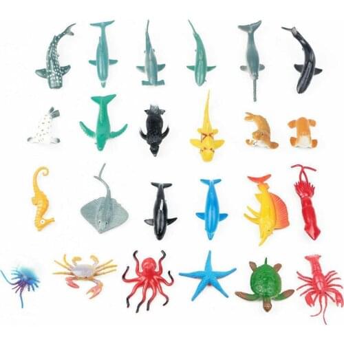 24pcs/set Sea Lift Animals Model Toy Hand-painted Coloring Turtle Mini Shark Model Marine Crab Toy Educational Dolphin Y3J1