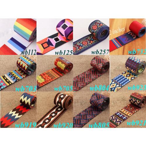 5 Yards 2" Webbing with Geometric Pattern 50MM Nylon Cotto Smooth Soft Webbing for Purse Bag Strap Purse Strap Tote Bag Handle