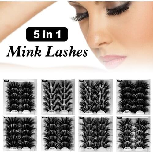 25mm False Eyelashes 5D Faux Mink Eyelashes Reusable Natural Fake Eyelashes Set 5 Pairs Pack for Women