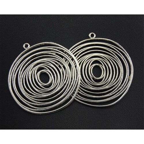 5pcs Silver Color Filigree String Circle Round Pendant DIY Handmade Jewelry Findings 42x25mm A1695