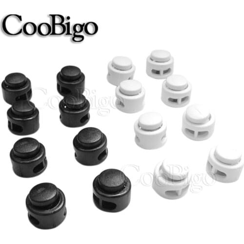 500pcs Plastic Black & White Cord Lock Clamp 2 hole Toggle Clip Stopper 2mm Rope Paracord Garment Shoes Accessories 13.5 x 13mm