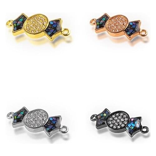 7*20mm Bow candy crystal micro pave cz zircon cubic zirconia beads DIY Copper necklace charm bracelet connectors yh35