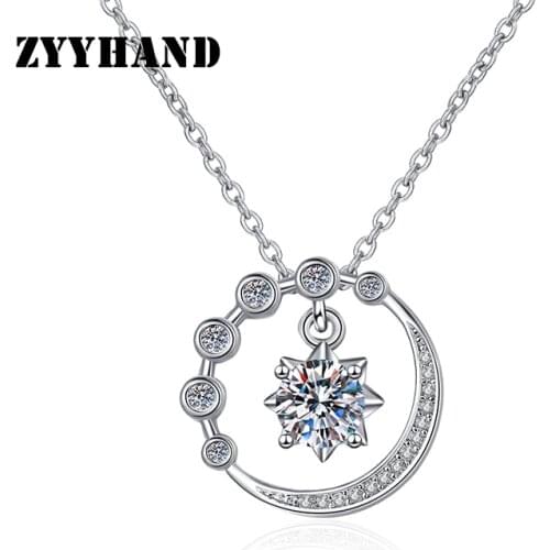 AAA Zircon Clean Stone Moon Throbbing Necklace Women Flicker Pendant Girl Luxury Silver-Color Star Lady Jewelry