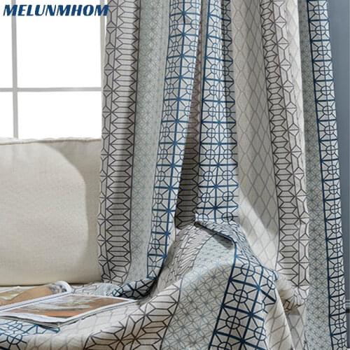 Promotion New Arrival Home Cortina Chinese Style Geometry Grid Cotton For Living Room Shade Curtain For Bedroom Treatments
