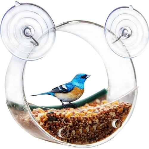 Acrylic Hanging Window Bird Feeder with Suction Cups, Removable Round Birdfeeder Birdcage for Watching Wild Birds