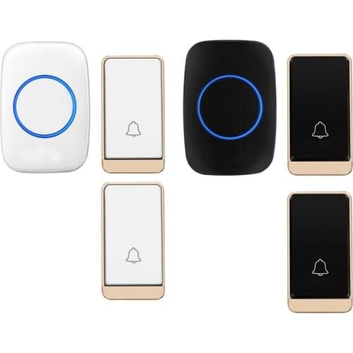 HOT wireless door bell set 2push emitter free of battery wireless doorbell ip44 200M work door chime door ring receiver 110-240V