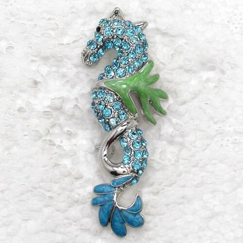 12pcs/lot Wholesale Sea Horse Enamel Rhinestone Pin brooches C101987