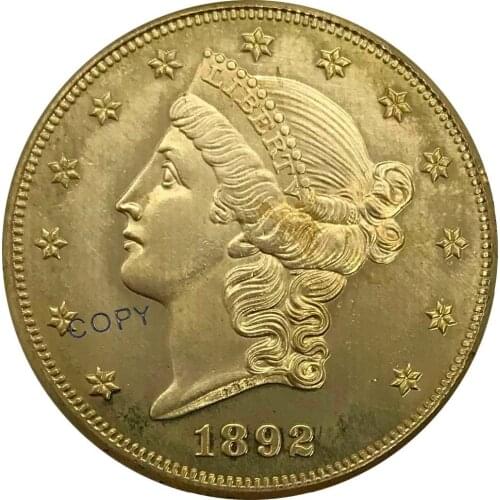 CC 1892 United States 20 Twenty Dollars Liberty Head Double Eagle with motto Gold coin Brass Collectibles Copy Coin