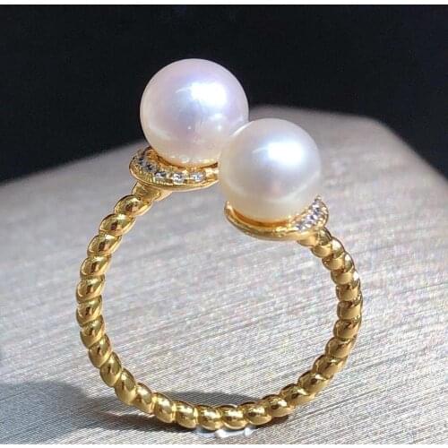 TWO PEARL 925 Sterling Silver Adjustable Ring Findings Mountings Settings Parts Fittings for Pearls Jade Corals Stones Beads