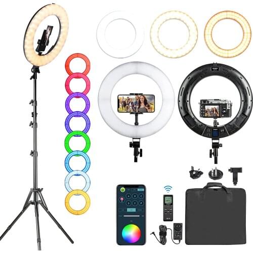18 inch RGB Ring Light Kit Weeylite 360° Full Color 17 Lighting Scenes Dimmable LED Ring Lights with Tripod for Video shooting