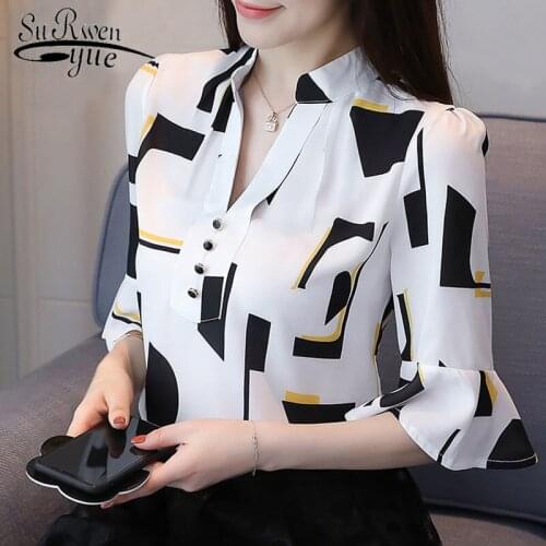 Fashion woman blouses 2021 short sleeve summer women tops print chiffon blouse shirt plus size tops women shirts blusas 1195 60