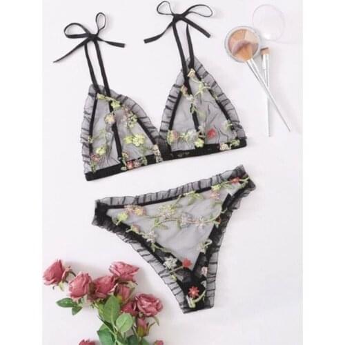 2020 New Arrival Hot Sexy Fashion Lace Underwear Set Women Embroidery Bra Brief Sets 2020 Mesh Underwear Two 2 pcs Lingerie Sets