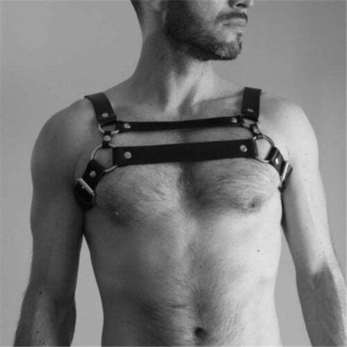 Leather Fetish Men Gay Chest Harness Belts Exotic Tops Body Bondage Cage Harness Straps Sexual Rave Gay Clothes for BDSM Sex
