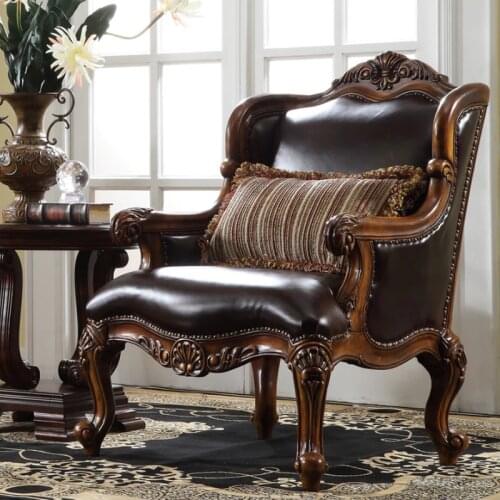 Real leather leisure chair birch solid wood living room boss chair GF12