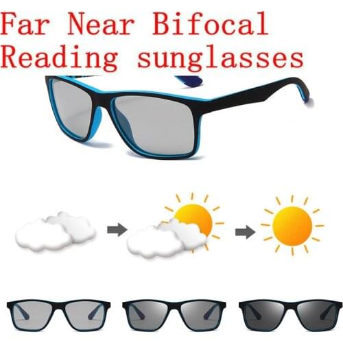 Square Bifocal Reading Glasses for Women Outdoor Sun Photochromic Lens Sports Frame Transition Multifocal Presbyopia NX