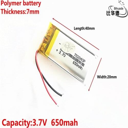 Liter energy battery Good Qulity 3.7V,650mAH 702040 Polymer lithium ion / Li-ion battery for tablet pc BANK,GPS,mp3,mp4
