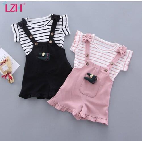 LZH Summer Cute Newborn Baby Girls Clothes Set Striped Suspender Skirt 2Pcs Sets 0-4 Years Children Suit New Kids Costume Outfit