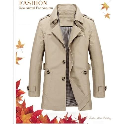 Mens New Business Casual Jacket 2021 Streetwear Long Cotton Windbreaker Jackets Outwear Male Fashion Long Trench Coat Overcoat