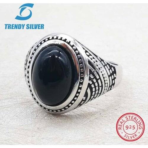 Rose gold silver 925 fine jewelry man rings men accessories turquoise gemstone natural onyx agate wholesale TRENDY SILVER TCR865