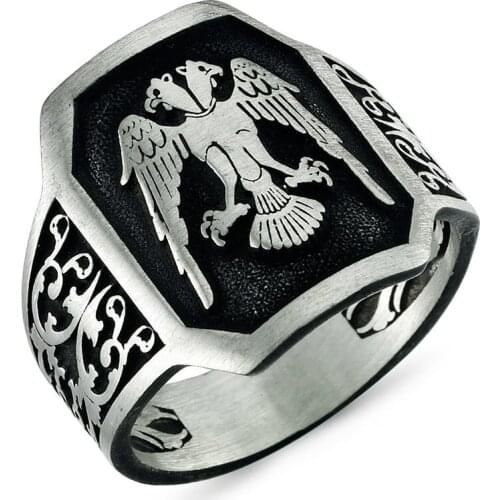 925 Sterling Silver Men Ring Original Hot Selling Rings Antique Pattern Double Headed Eagle Men Ring Vintage Jewelry