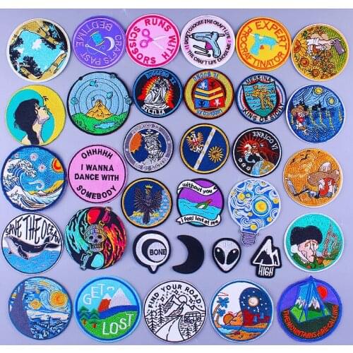 Embroidery Patch Van Gogh Embroidered Patches For Clothing Mountain Wave Iron On Patches For Clothes Ironing Stickers On Clothes