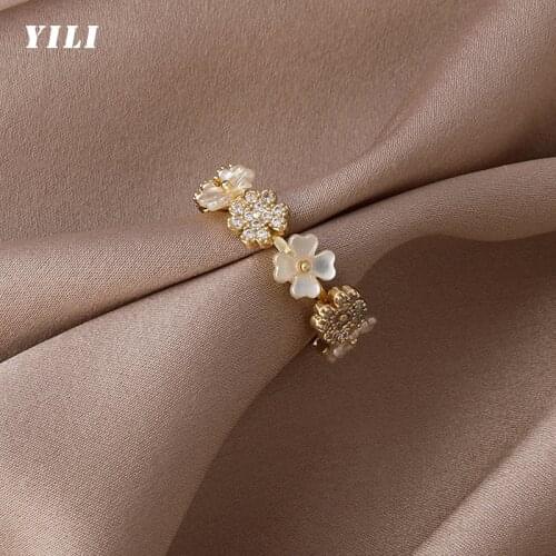 2021 New Korean Shell Flower Open Ring Fashion Exquisite Micro-inlaid Zircon Opening Rings for Women Girls Wedding Rings