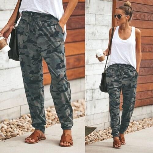 2020 New Arrival Women Cargo Pants Stretch Waist Military Army Camouflage Camo Cargo Trousers Female Casual Pockets Pencil Pants