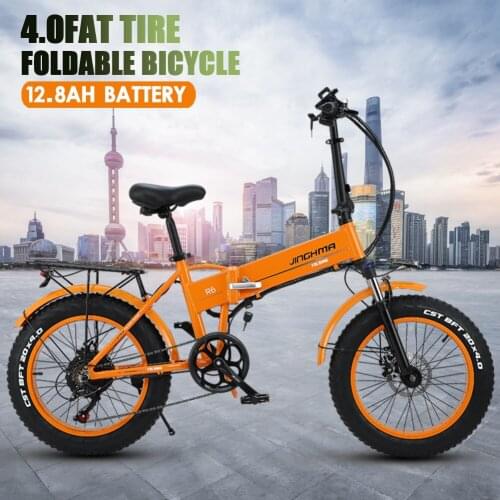 Orange Folding Electric Bike 20 Inch 500W 48V 12.8AH LG Lithium Battery Foldable Mountain Beach E-bike Road Snow City Bicycle