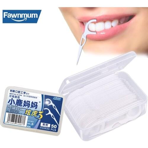 Fawnmum Plastic Toothpicks 50Pcs/Set Dental Floss Thread for Teeth Care for Teeth Cleaning Interdental Brush Dentistry Tool Oral