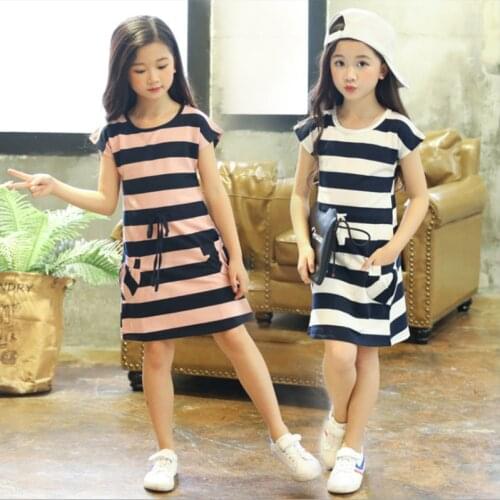 Girls Dresses Summer 2021 Children Dress Costume Mode Stripe Print Pattern Kids Dresses for Girls Clothes