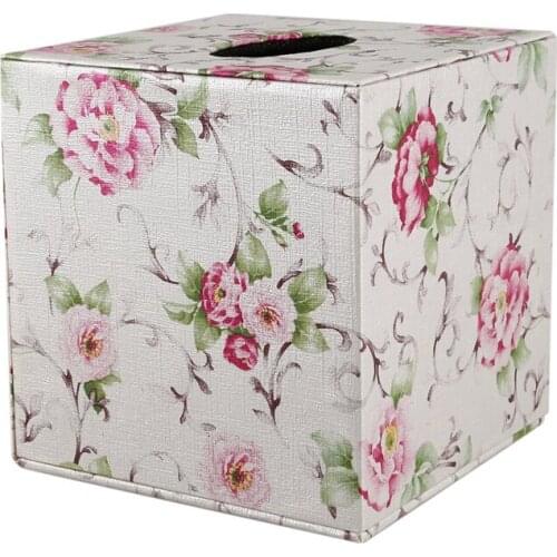 Durable Room Car PU Leather Square Tissue Box Paper Holder Case Cover Napkin Color:Pastoral flowers,Size: 13.8 * 13.8 * 13cm