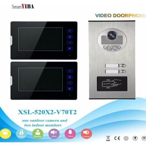 SmartYIBA Wired 7"Inch Monitor Video Intercom Door Phone Doorbell System Outdoor RFID Access Camera Intercom For 2 Apartment