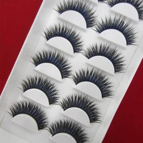 Sale! 6 Pairs/lot Black+Blue color C CURL 0.07 thickness15MM Length Thick Long Cross False Eyelashes Party eye lashes makeup