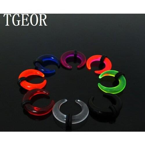 New 1 pair mixed 6 gauges mixed clear colors horseshoe ear expander acrylic piercing ear taper free shipping