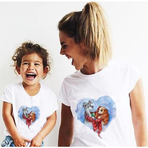 Family Matching Clothes Love Lady The Tramp Children Kids T Shirts Print Summer Fashion Boy Girls Casual Tee Tops Family Tees