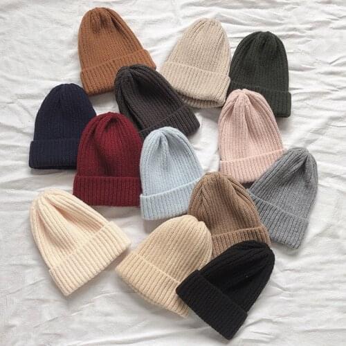 New Candy Colors Winter Hat Women Knitted Hat Warm Soft Trendy Hat Kpop Style Wool Beanie Elegant All-match Hat