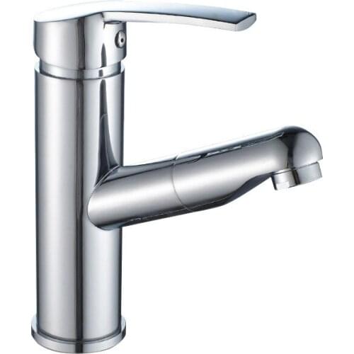 Deck Mounted Brass Pull-out Bathroom Sink Rotating Faucet Single Handle ABS Spout Hot Cold Mixer Basin Faucet with 2 Inlet Hoses